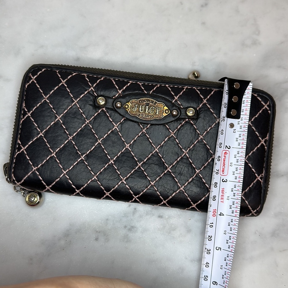 Juicy Couture Brown Leather Wallet Pink Stitching Y2K - Picture 12 of 12